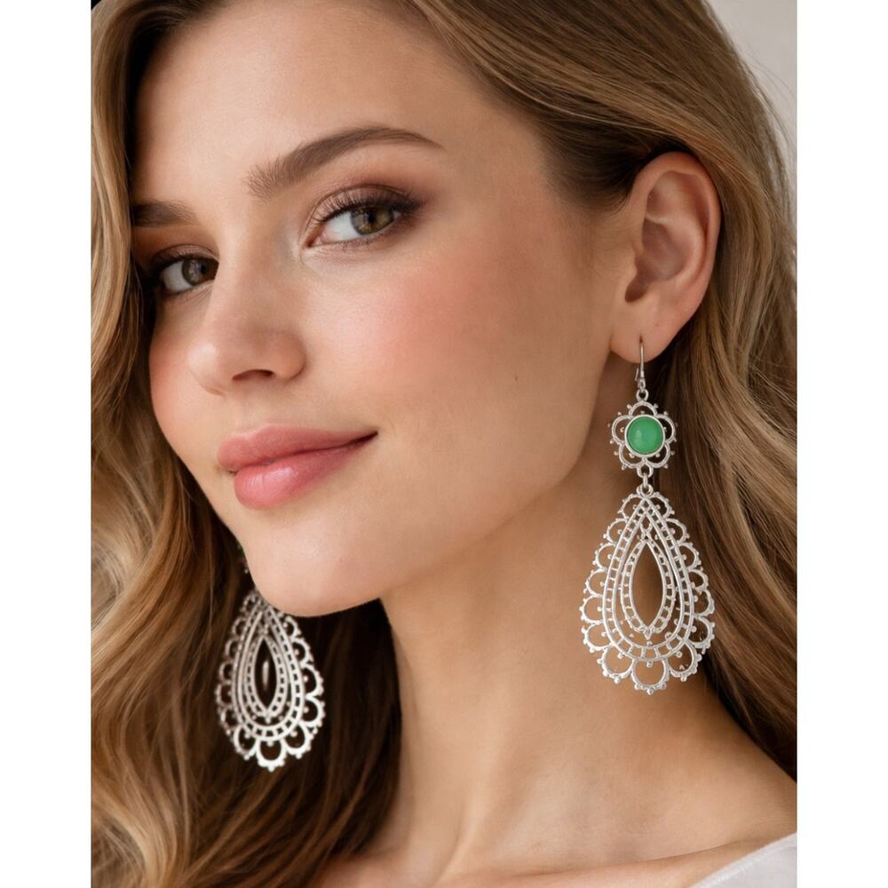 Mirabella Silver Green Stone Earrings New
